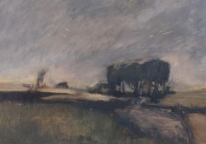 Janet Monks (born 1939), landscape, watercolour gouache, 55cm x 80cm, framed Good condition