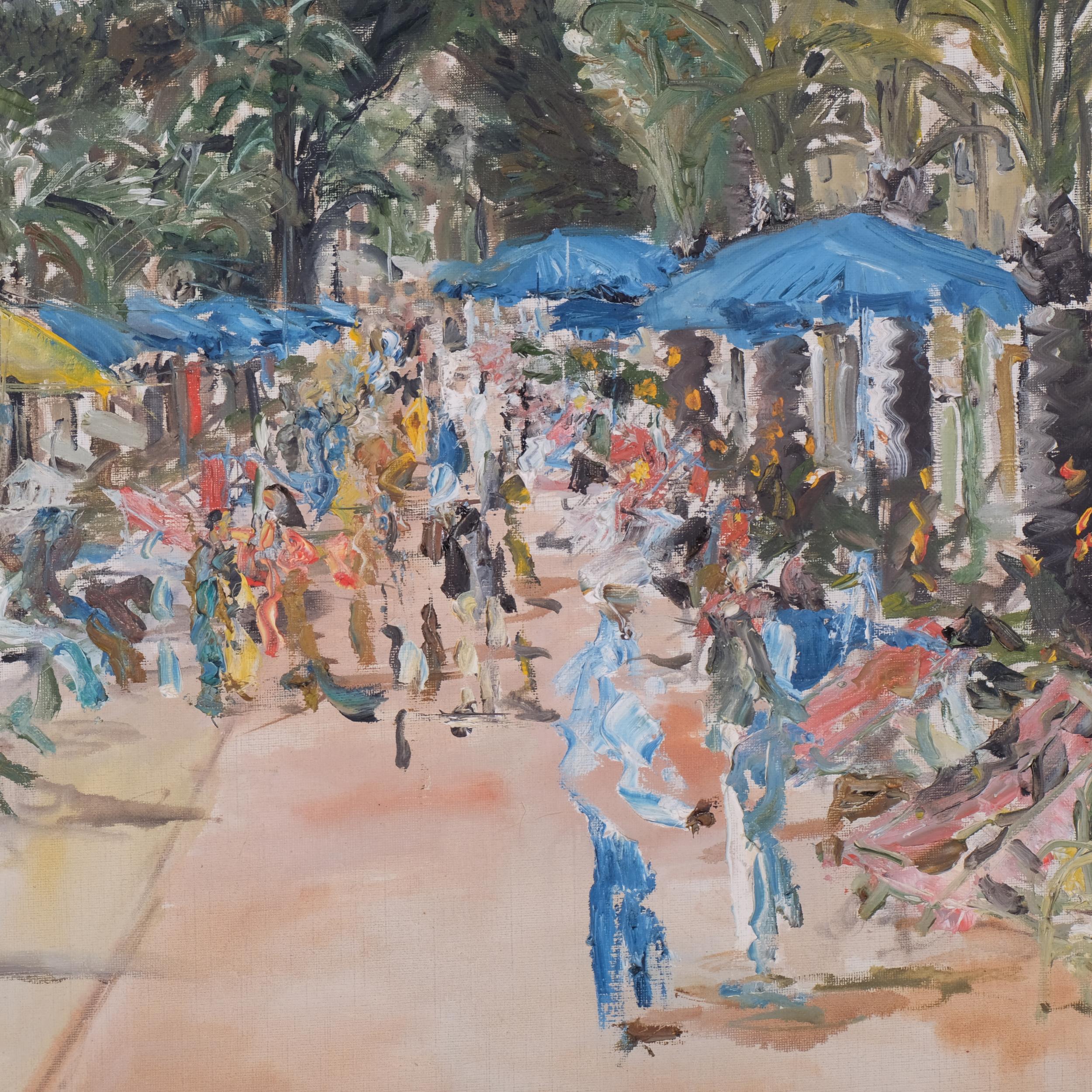 Impressionist promenade scene, mid-20th century oil on canvas, indistinctly signed, dated '61, - Bild 2 aus 4