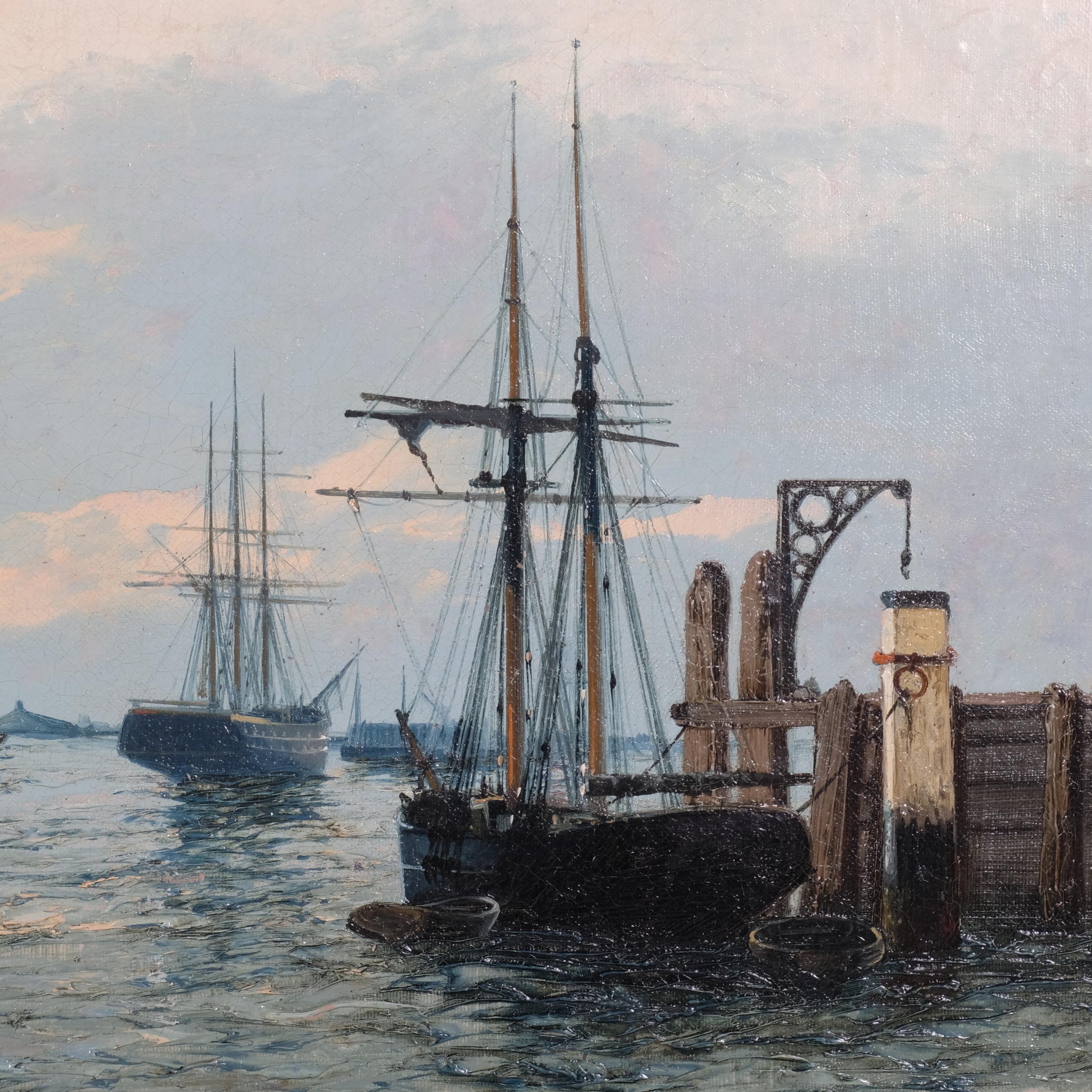 Edwin Fletcher (1857 - 1945), busy harbour scene, oil on canvas, signed, 51cm x 76cm, framed - Image 2 of 4