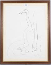 Sven Berlin (1911-1999), ink on paper, Duck, signed and dated ’87, with studio sale stamp,