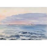 Roland Vivian Pitchforth (1895 - 1982), shipping off Gibraltar, watercolour, signed, 39cm x 55cm,