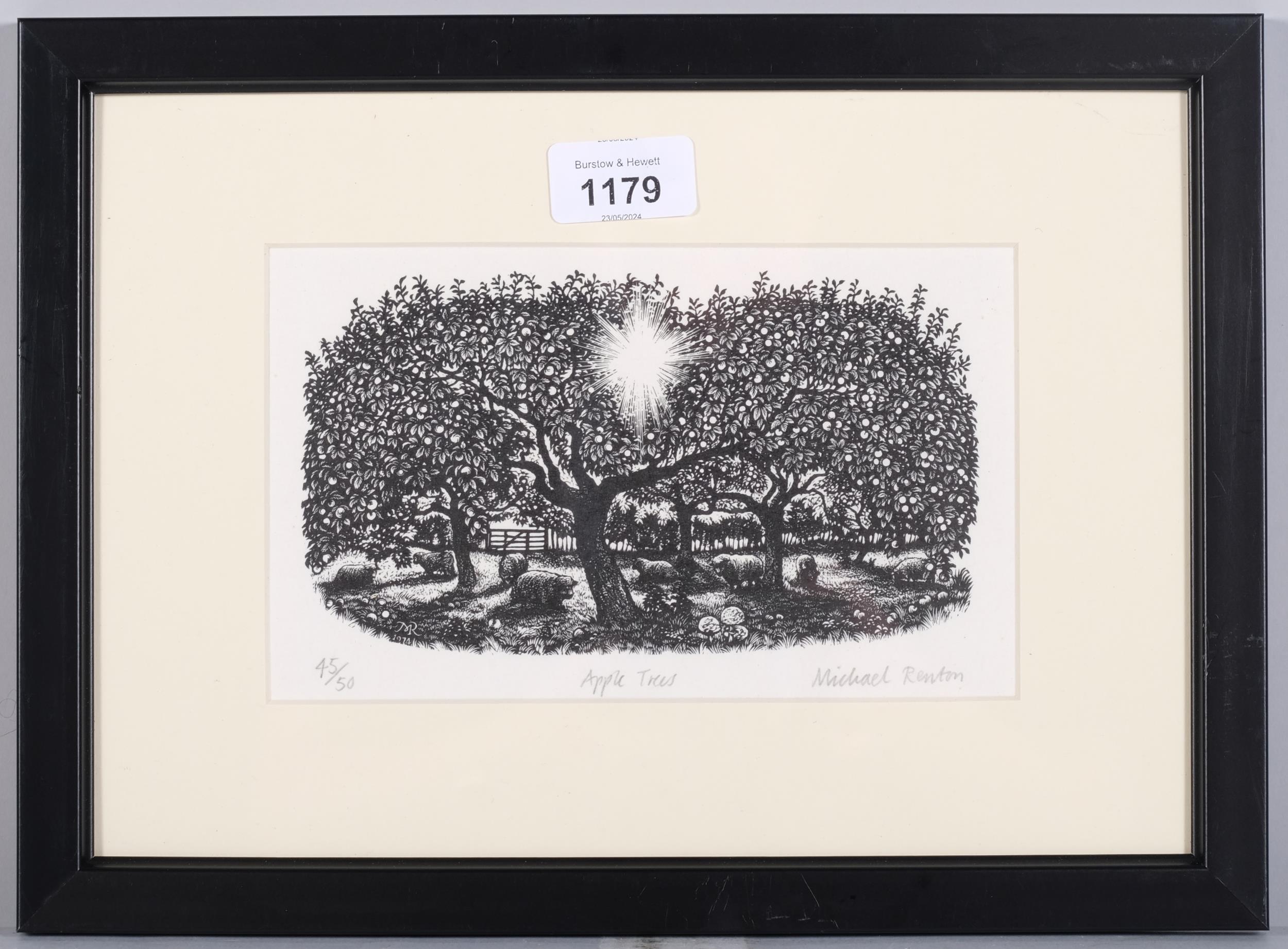 Michael Renton (1934-2001), limited edition wood engraving on paper, Apple Trees, 11cm x 18cm, - Image 2 of 4