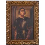 Portrait of a knight in armour, late 19th century oil on canvas, signed with monogram AE, 46cm x