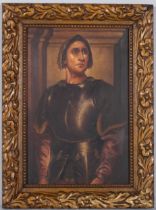 Portrait of a knight in armour, late 19th century oil on canvas, signed with monogram AE, 46cm x