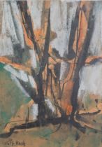 Lotte Wolf-Koch (1909 - 1977), abstract woodland, watercolour, signed, 29cm x 21cm, clip frame