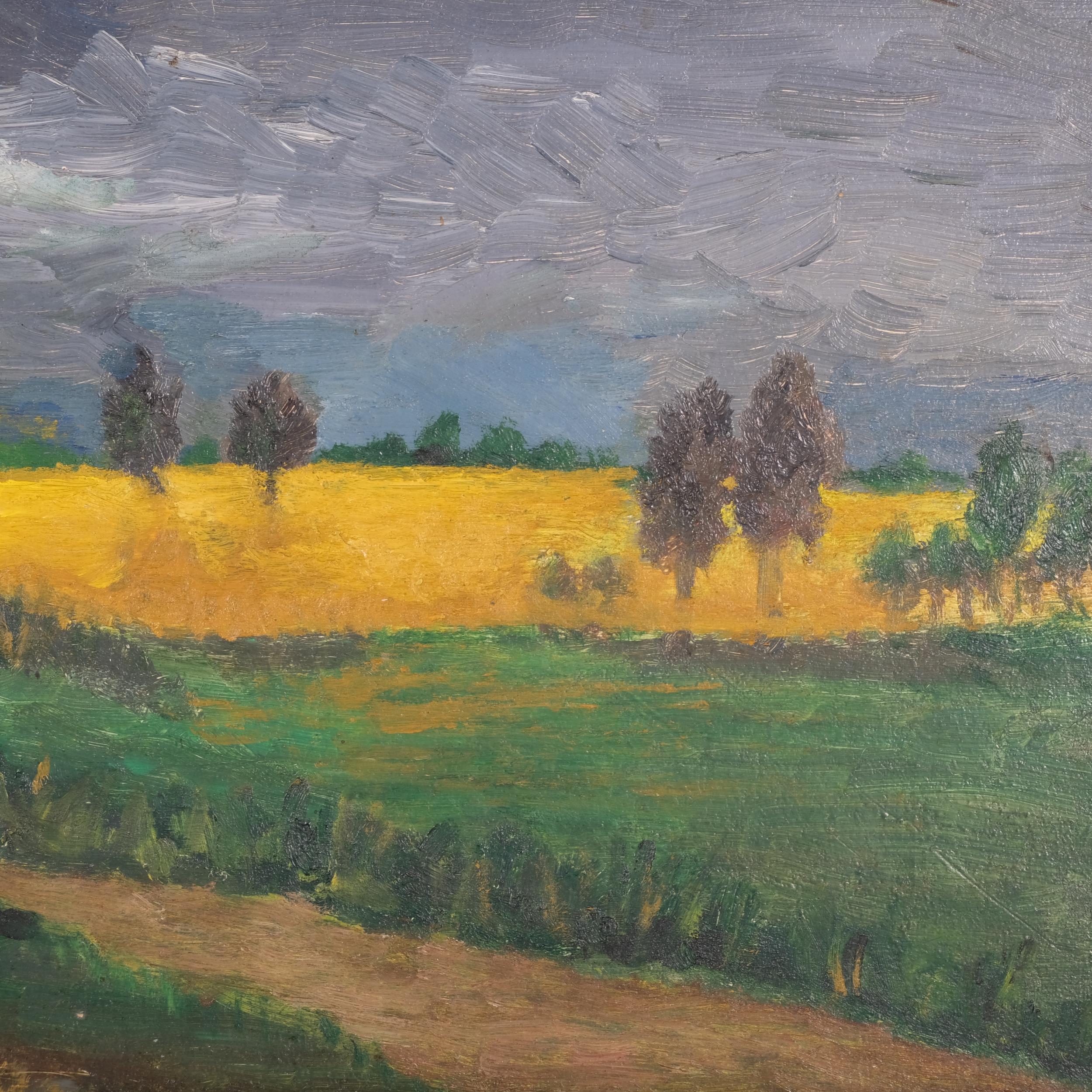 Contemporary Dutch School, storm swept landscape, oil on board, unsigned, 22cm x 46cm, framed Good - Image 3 of 4