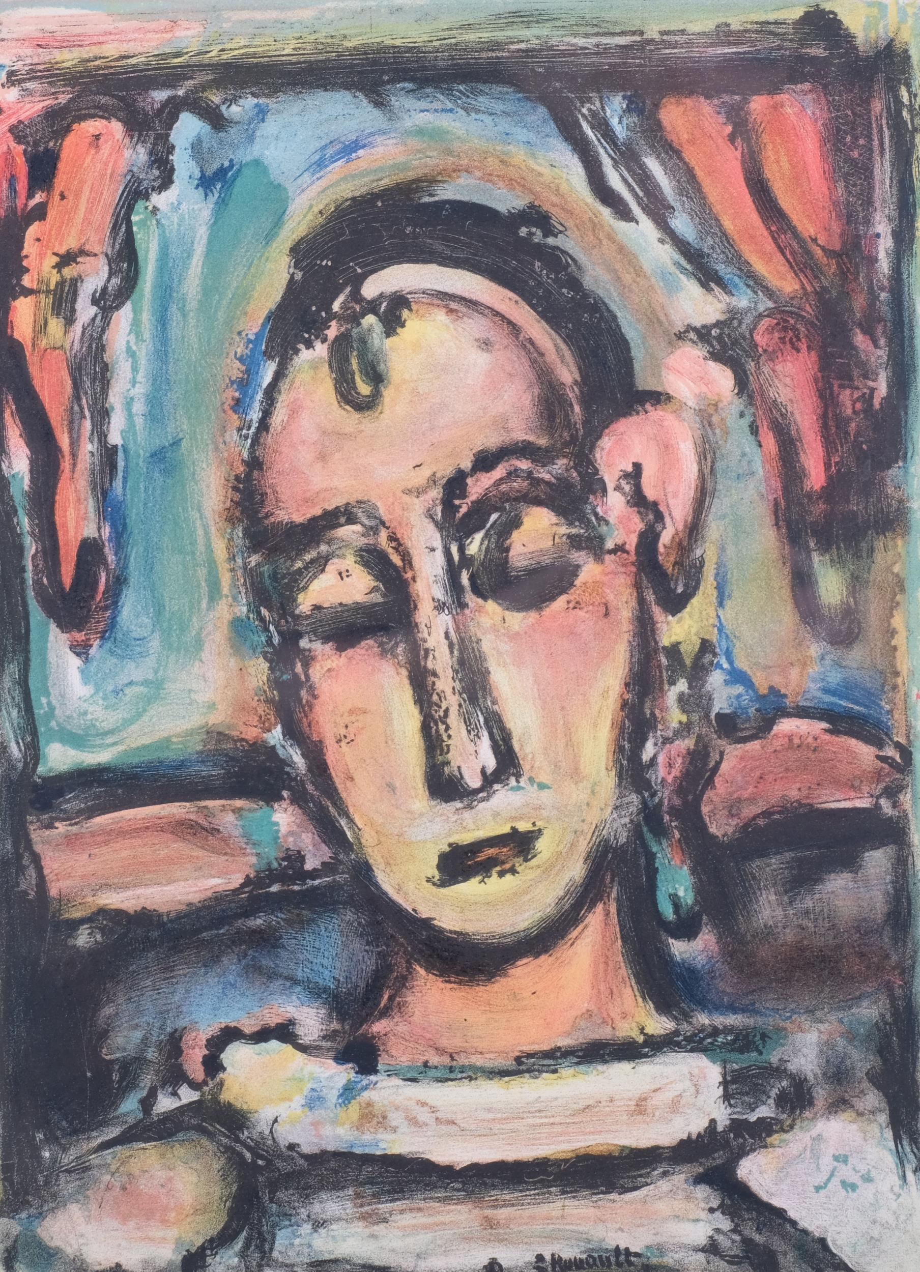 George Rouault (1871-1958), original colour lithograph on Velin de Rives paper, Tete de Jeune Fille,