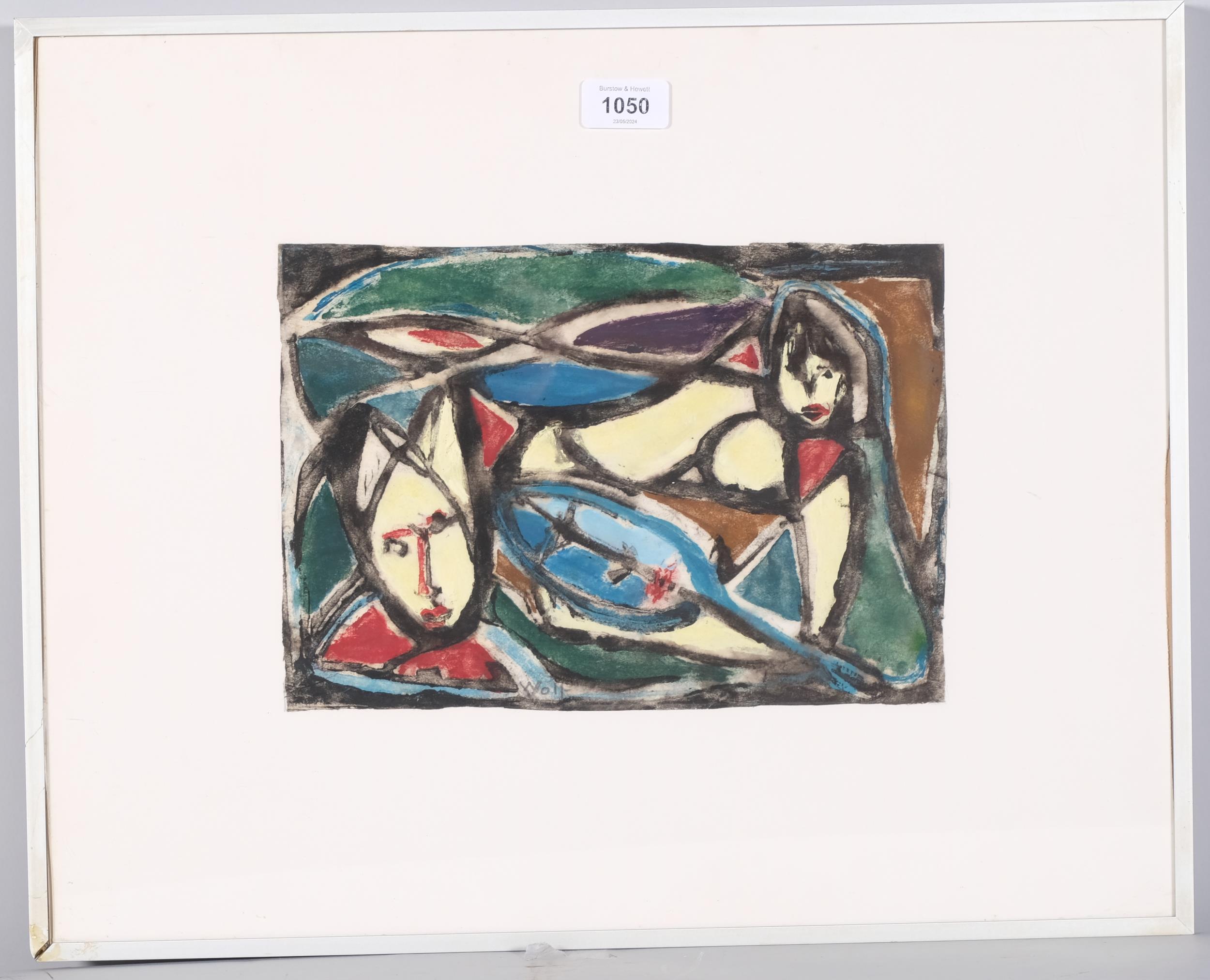 Lotte Wolf-Koch (1909 - 1977), abstract figures, watercolour, signed, 20cm x 29cm, framed Good - Image 2 of 4