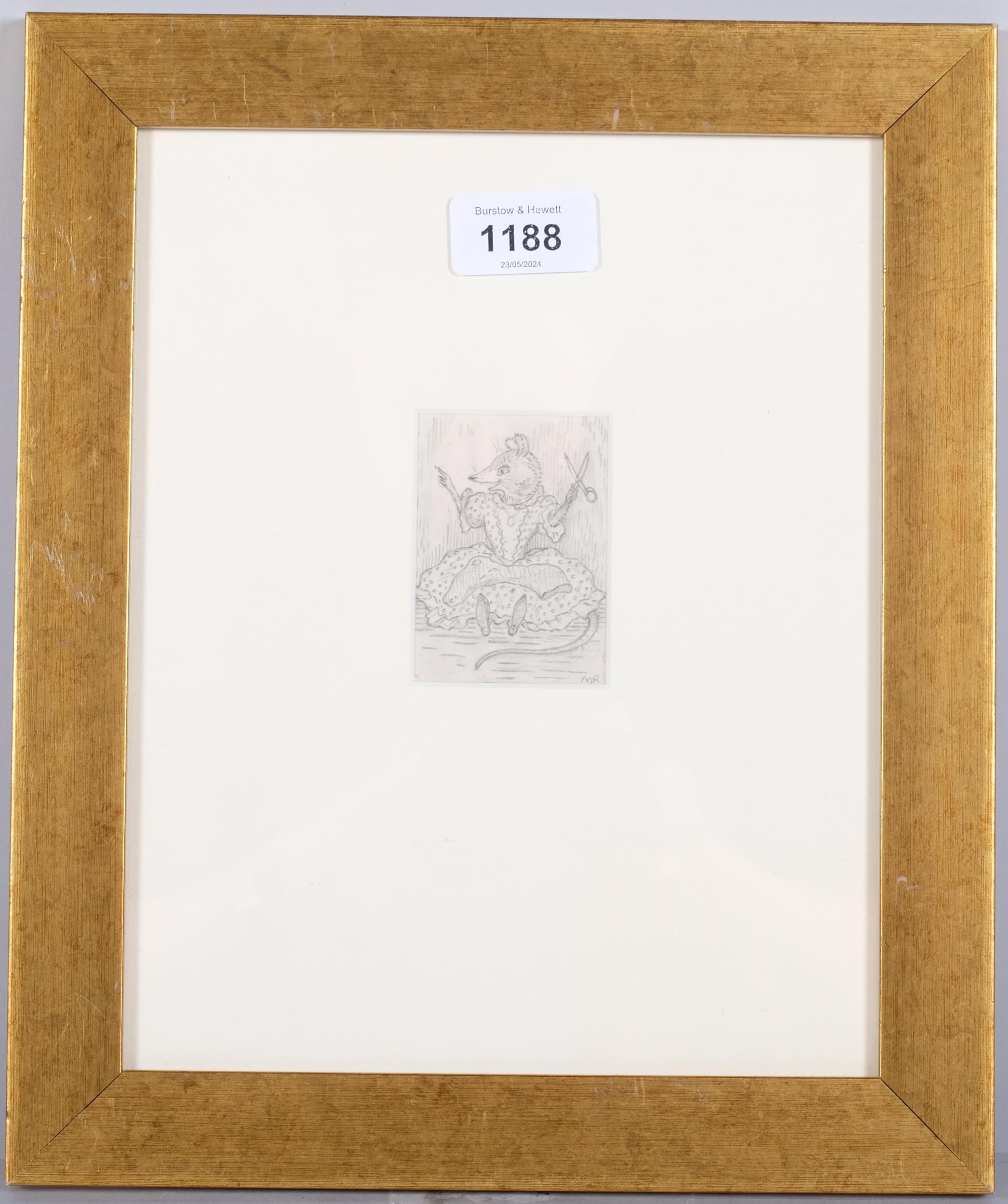 Margaret Ross, (act. 1930-50) pencil on paper, Mrs. Mouse, initialled lower right, 7cm x 5 m, - Bild 2 aus 4