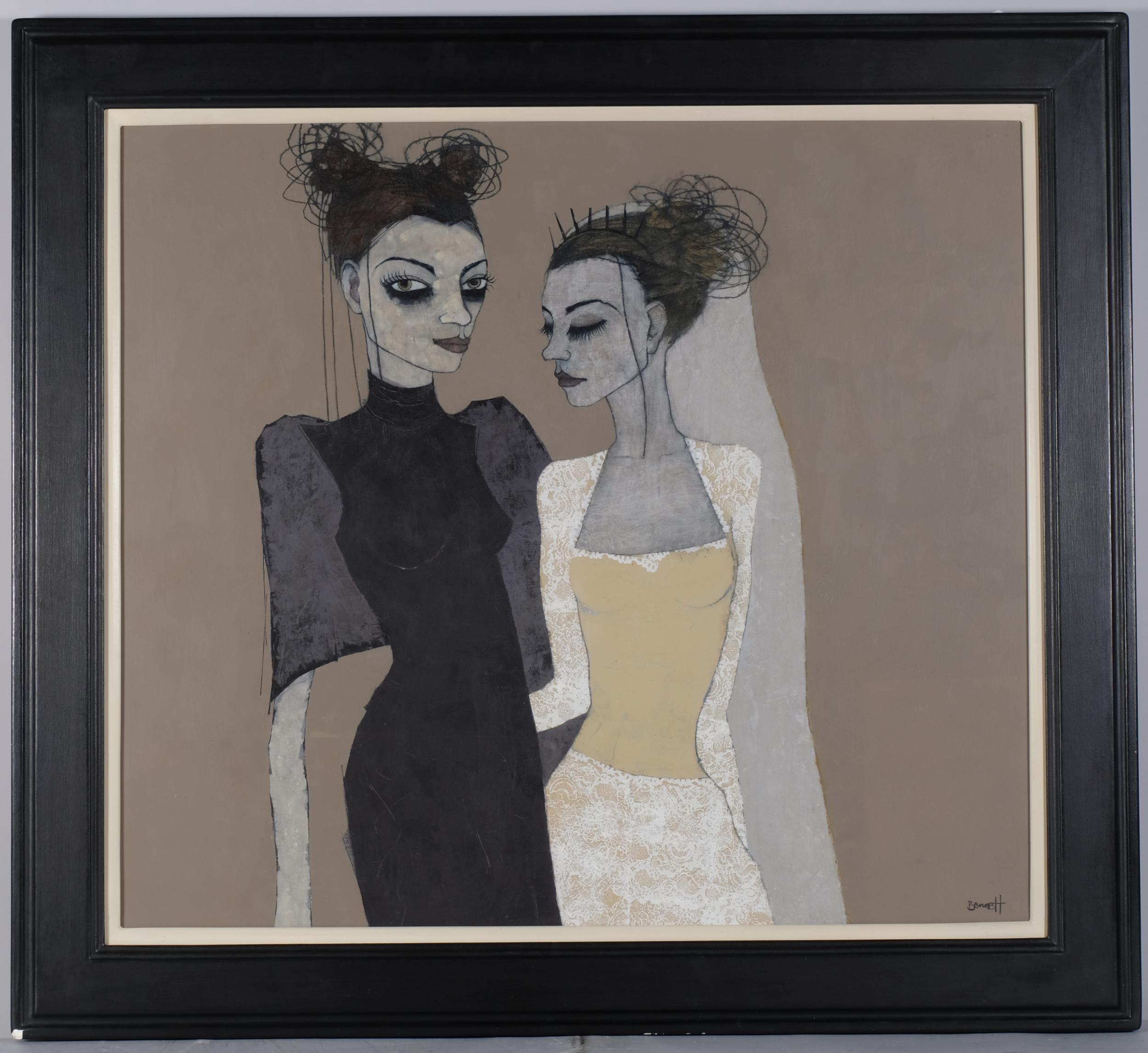 Margaret Anne Bennett RSW, Widow And Bride, mixed media, gouache/charcoal, artist's label verso,