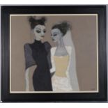 Margaret Anne Bennett RSW, Widow And Bride, mixed media, gouache/charcoal, artist's label verso,