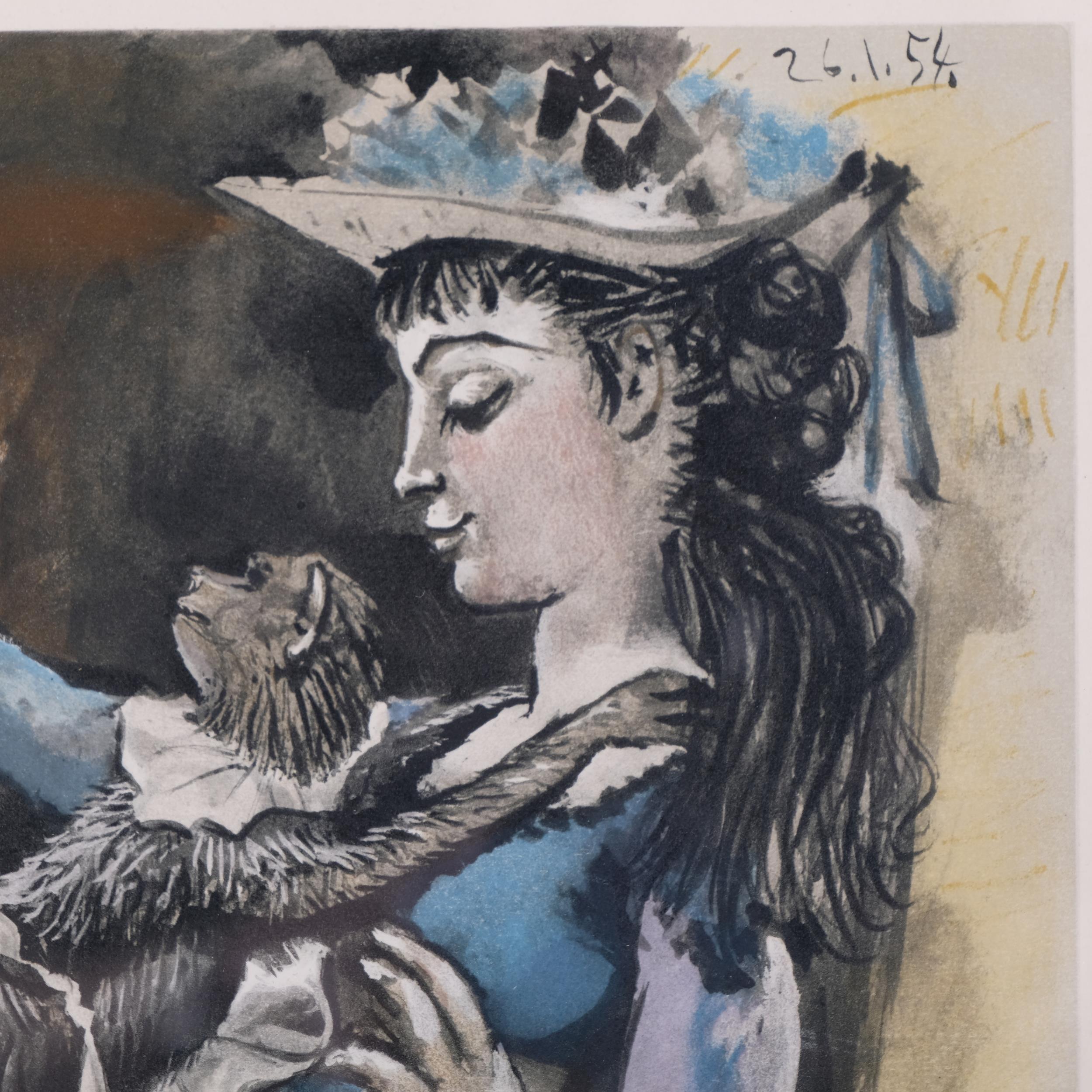 Pablo Picasso, woman with monkey and clown, original lithograph, published 1954, image 23.5cm x - Image 3 of 4