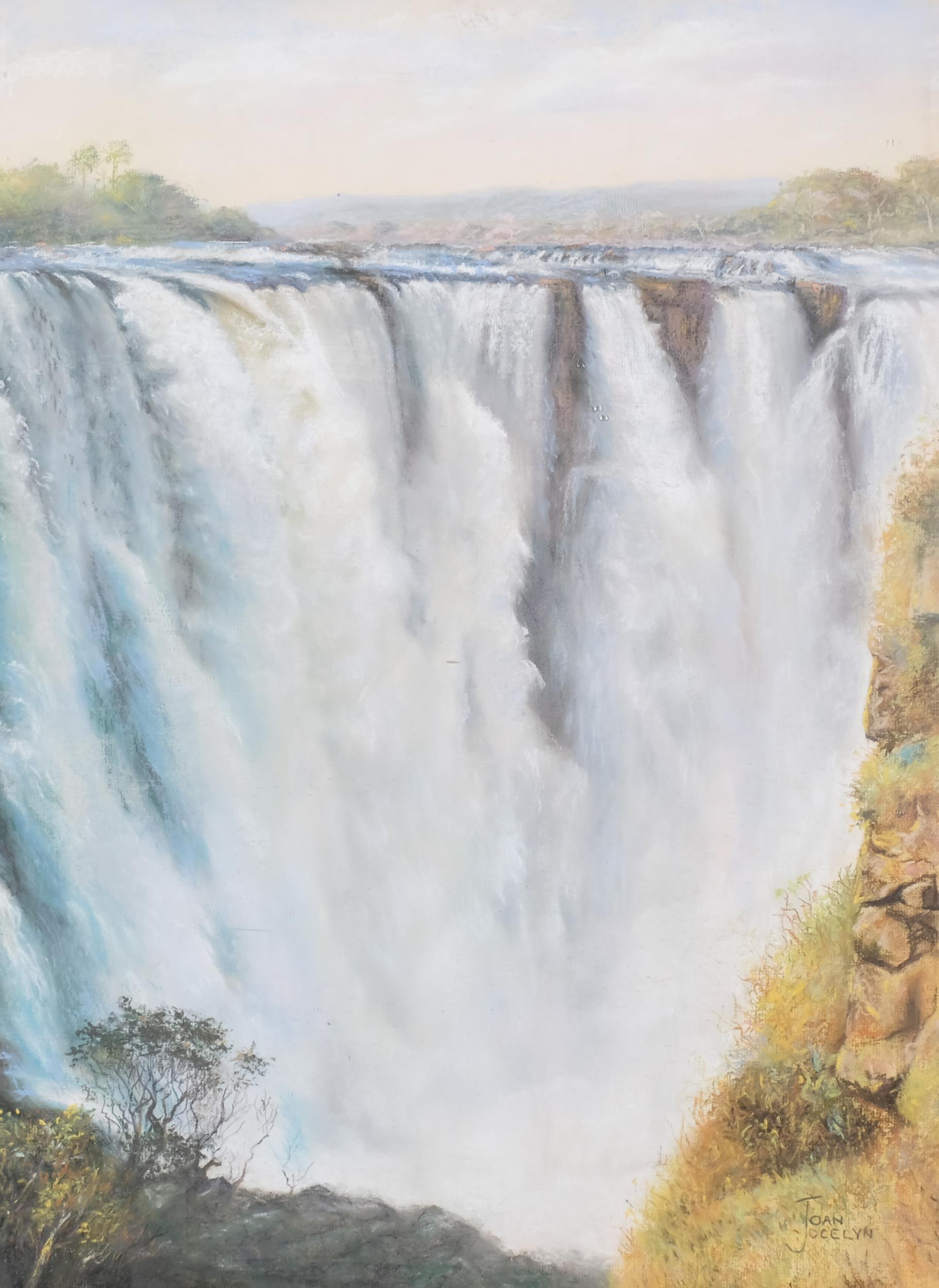 Joan Jocelyn, Victoria Falls, coloured pastels, signed, 65cm x 49cm, framed Good condition