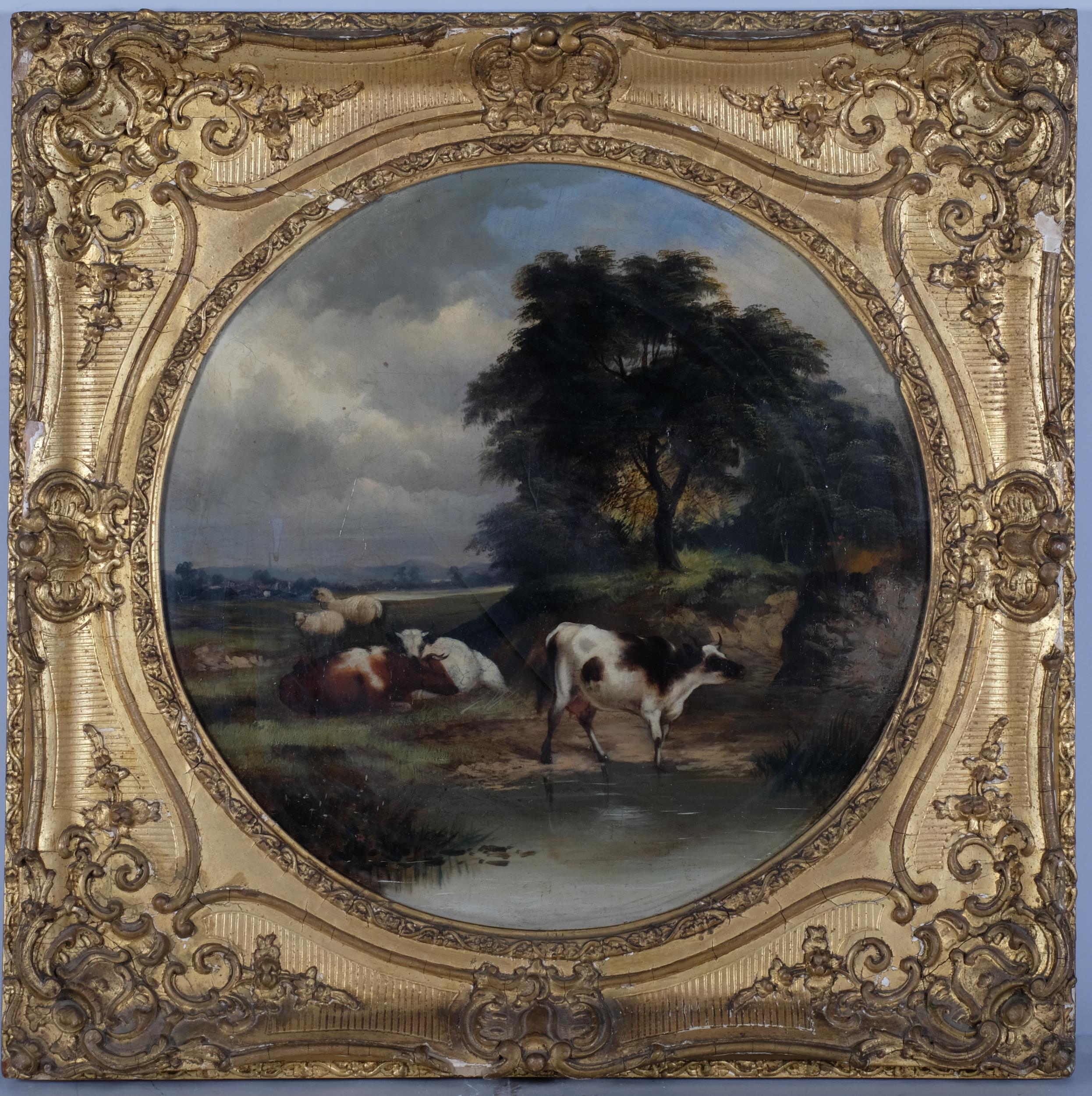 Cattle in landscape, pair of 19th century oils on canvas, unsigned, 46cm x 46cm, framed and glazed 1 - Image 3 of 4