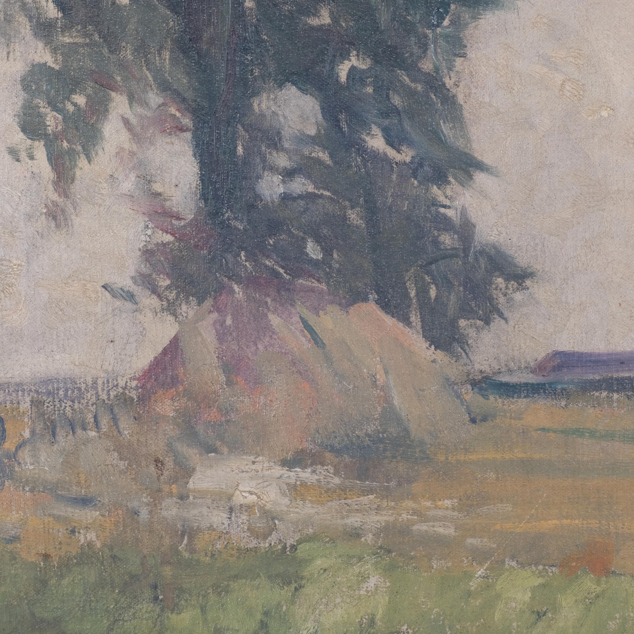 Impressionist figure in landscape, late 19th/20th century French School oil on canvas, unsigned, - Image 3 of 4