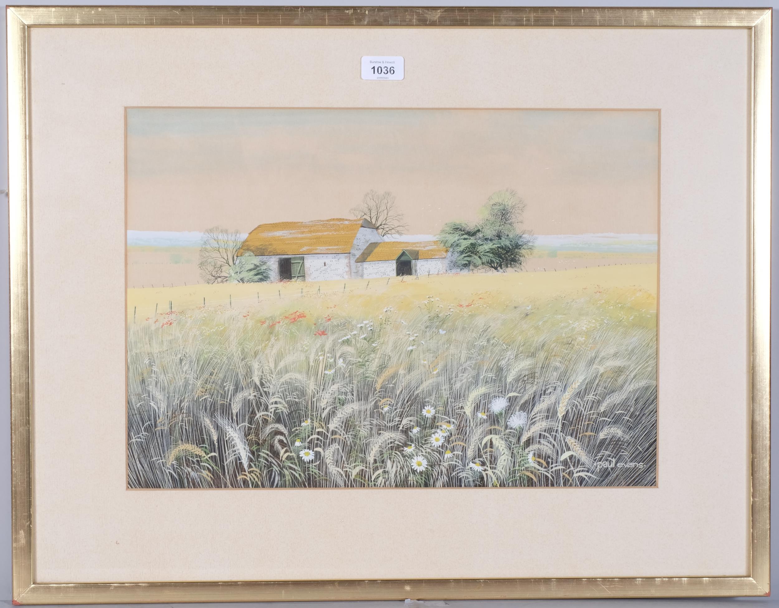 Paul Evans, Sussex landscape, gouache, signed, 34cm x 48cm, framed Very slight even paper - Image 2 of 4