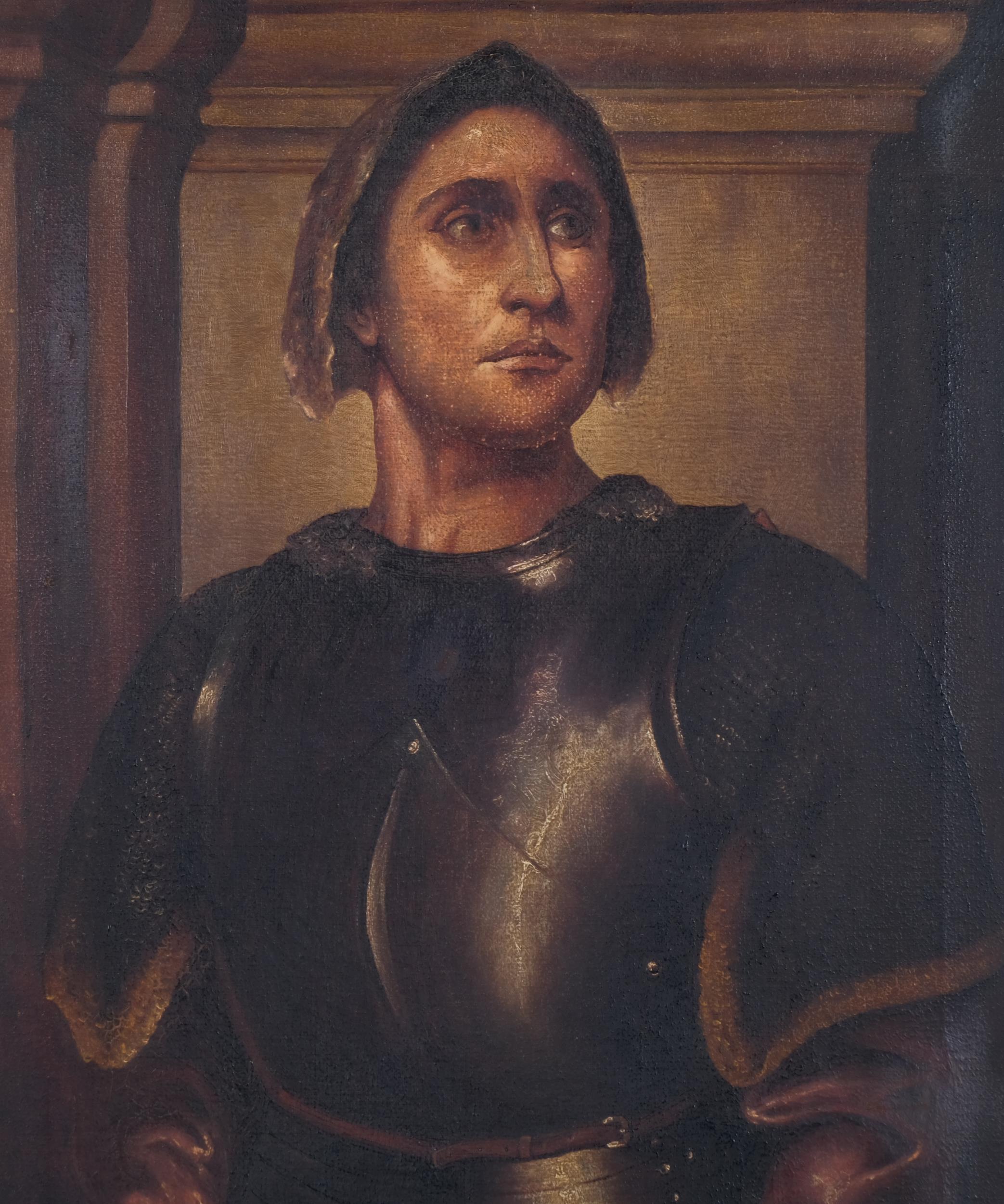 Portrait of a knight in armour, late 19th century oil on canvas, signed with monogram AE, 46cm x - Bild 2 aus 4