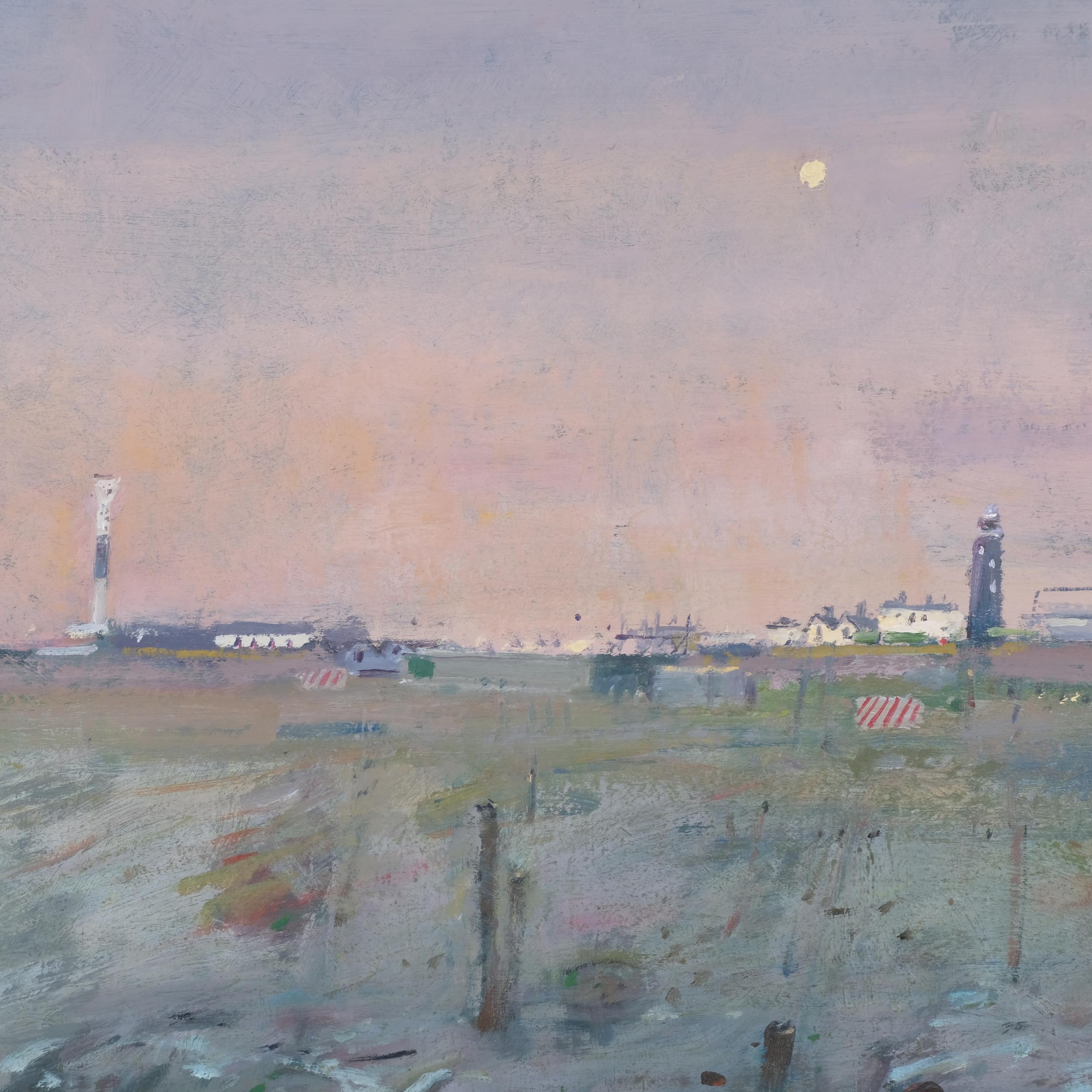 M Starr, moon over Dungeness, oil on board, signed, 60cm x 60cm, framed Good original condition - Image 2 of 4