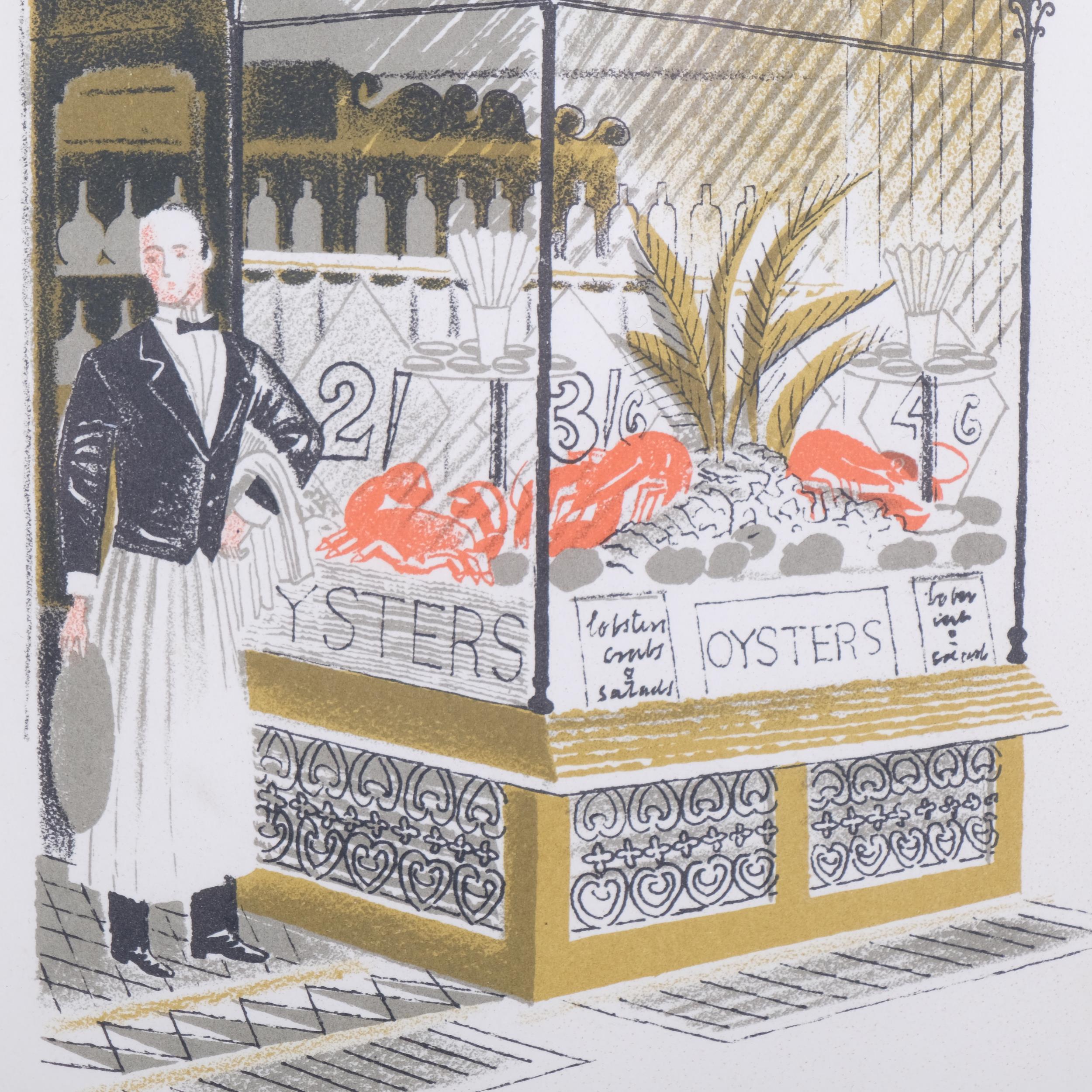 Eric Ravilious (1903-1942), lithograph in colours on paper, Oyster Bar, 22cm x 11cm, mounted, framed - Image 3 of 4