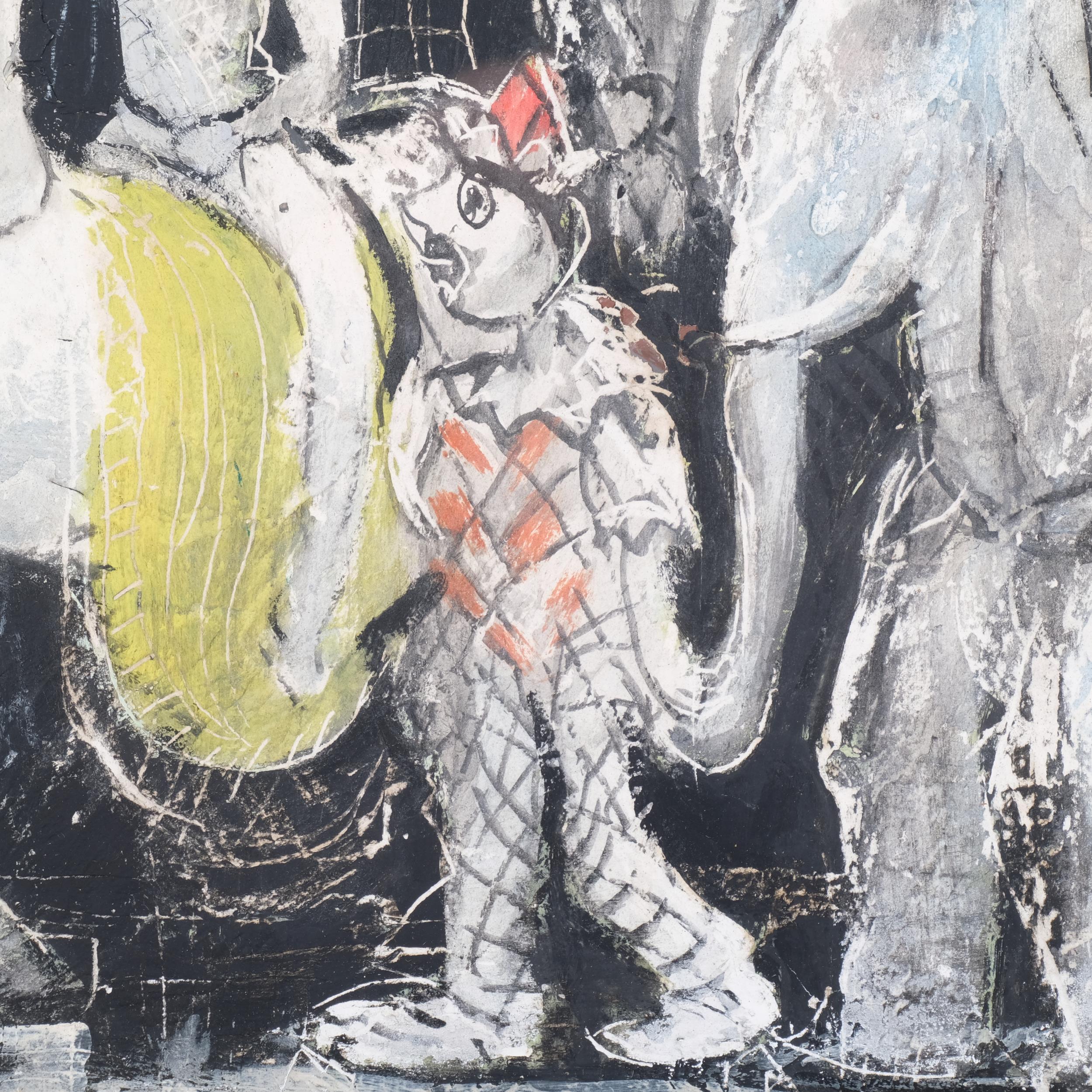 David Cox RWA ROI (1914 - 1979), circus performers, mixed media on board, inscribed verso, 41cm x - Image 3 of 4