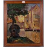 Leonard Richmond (1889 - 1965), Continental canal scene, oil on board, signed, 61cm x 51cm, framed