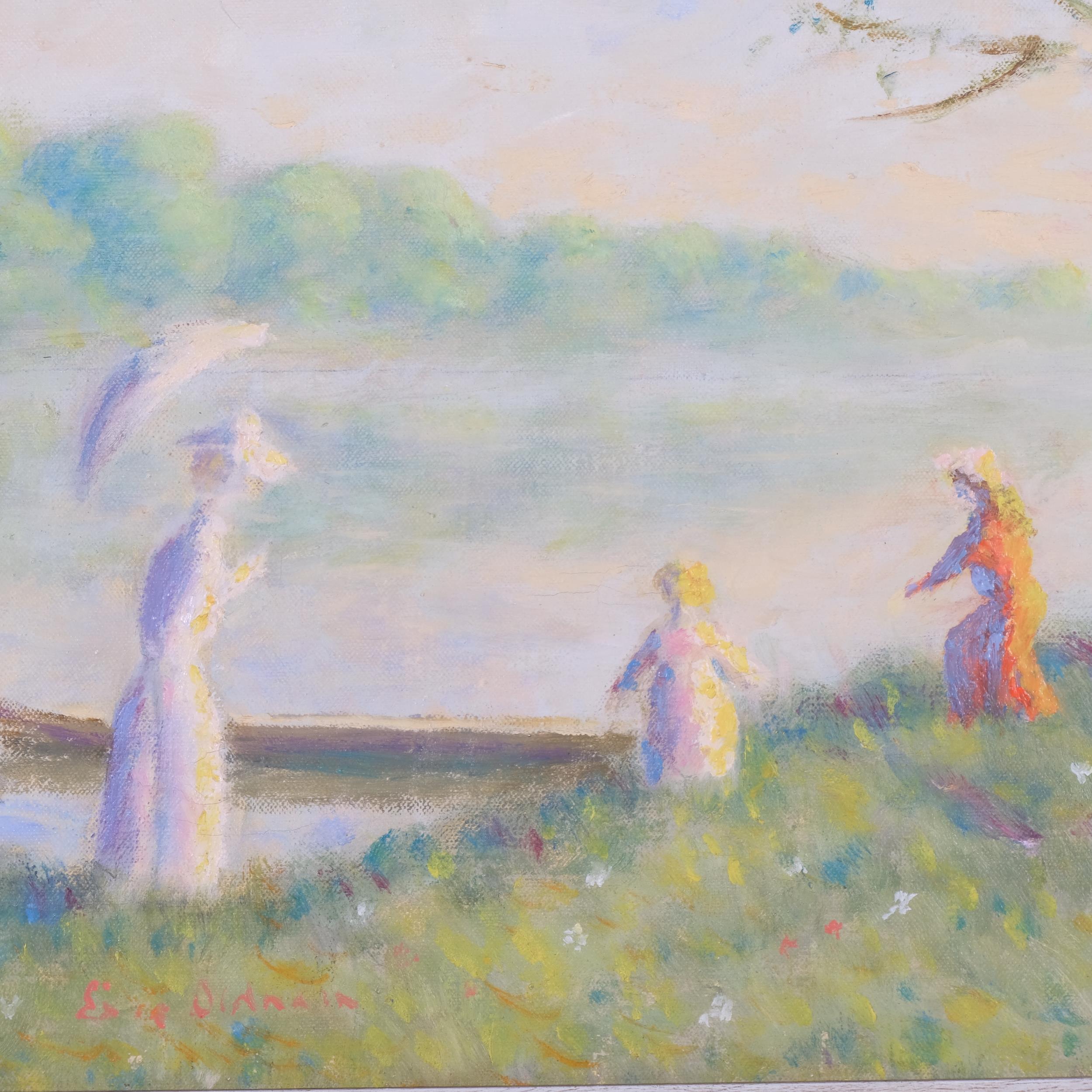 Eric Oldham, impressionist figures in landscape, 1977, oil on canvas, 51cm x 61cm, framed Good - Image 3 of 4