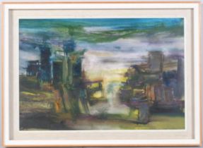 Mid-20th century abstract composition, watercolour gouache on board, unsigned, 37cm x 55cm, framed