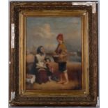 Circle of William Shayer, fisherfolk, oil on canvas, 46cm x 36cm, framed No canvas damage or