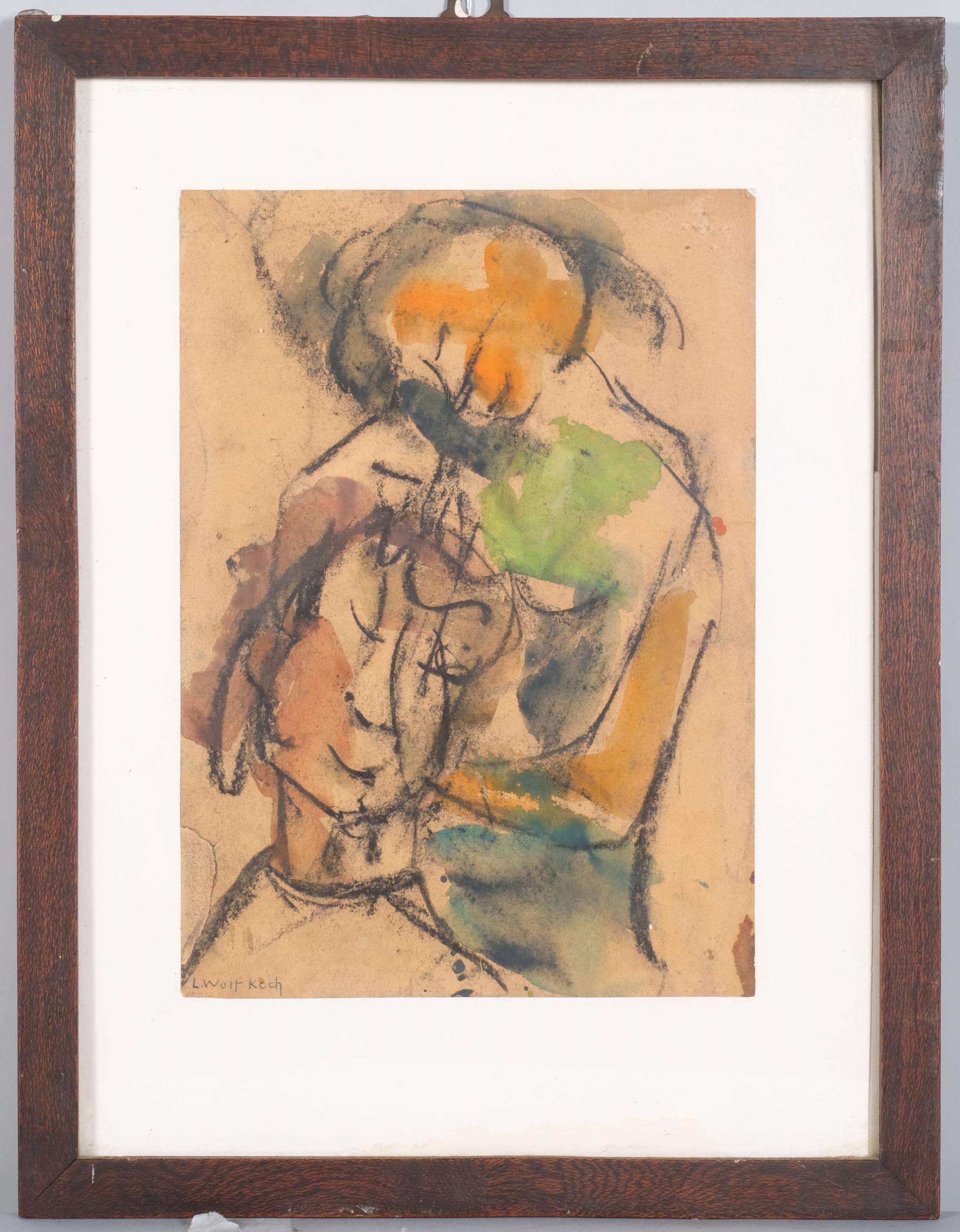 Lotte Wolf-Koch (1909 - 1977), 2 figures, watercolour/charcoal, signed, 29cm x 21cm, framed 2 small - Image 2 of 4