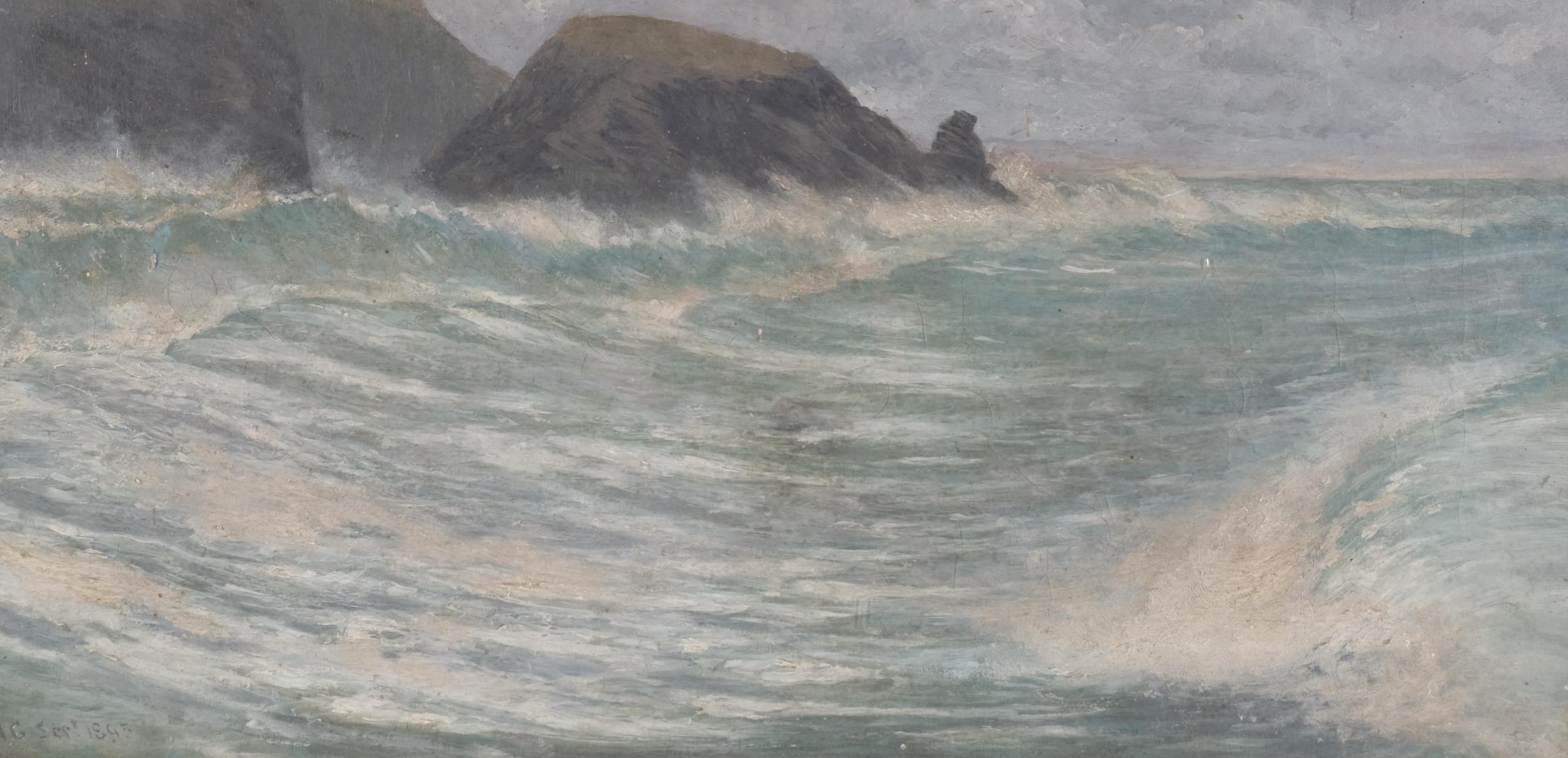 H Griffin, seascape, oil on canvas, signed and dated 1895, 24cm x 50cm, framed and glazed Good - Image 2 of 4