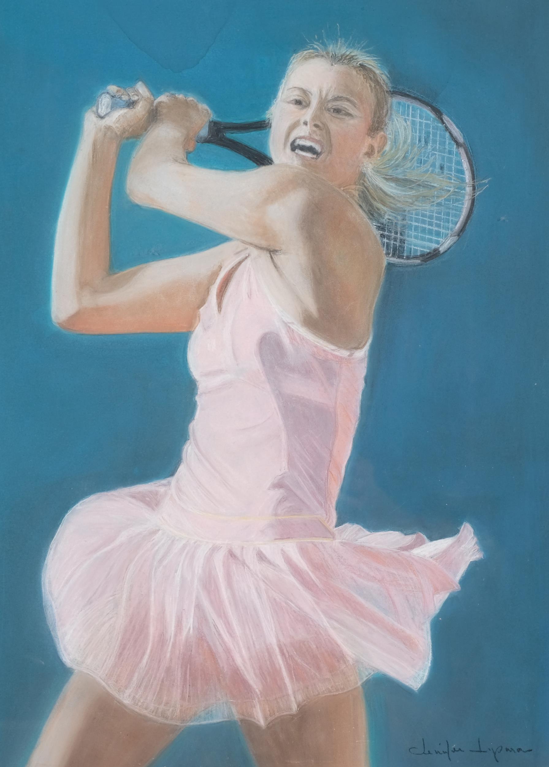 Jennifer Lipman (1935 - 2022), Maria Sharapova, coloured pastels, signed, 53cm x 38cm, framed Good