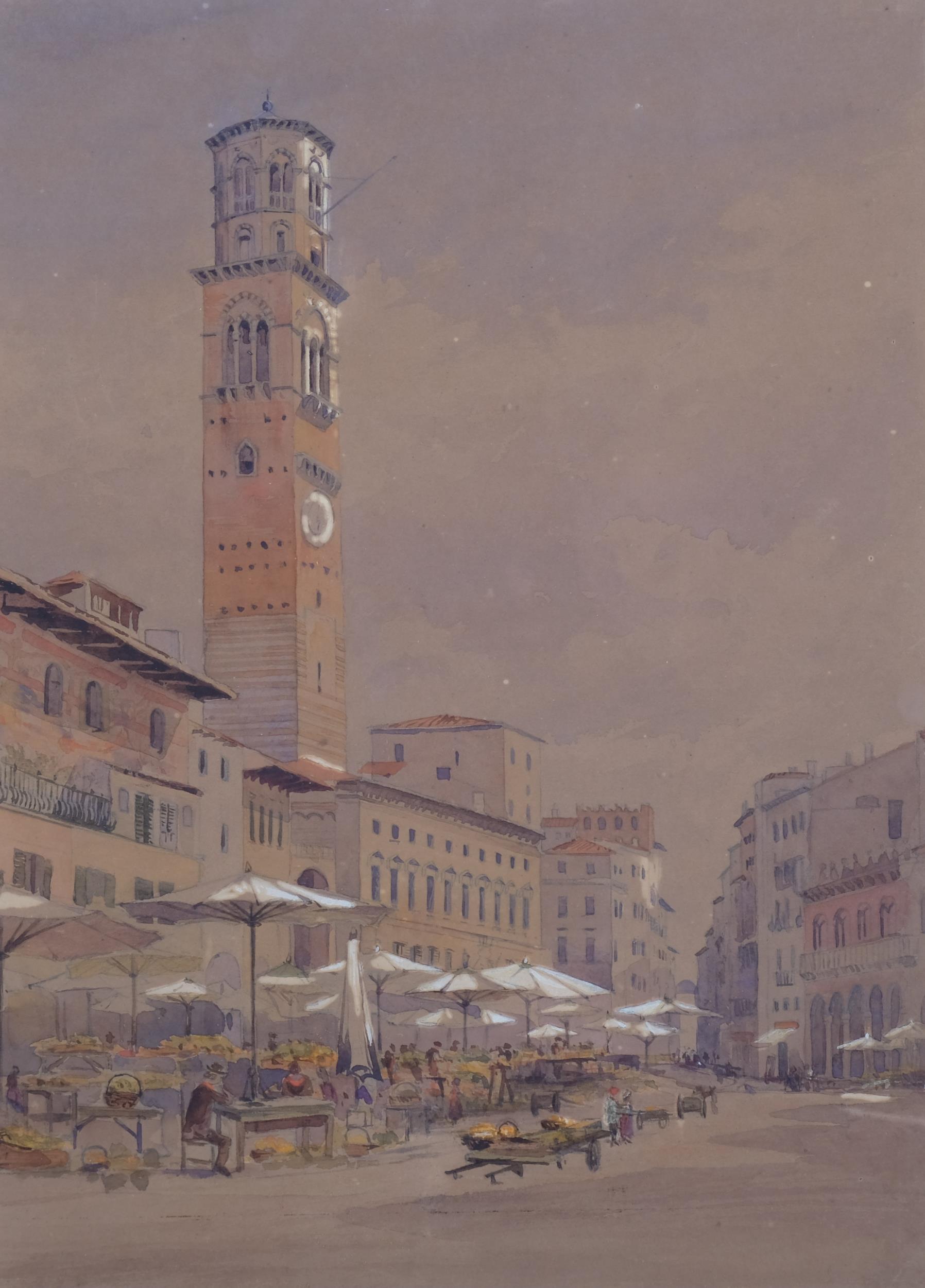 Lady Fanny Maxwell-Lyte (1853 - 1925), Verona street scene, 35cm x 25cm, framed Paper discolouration