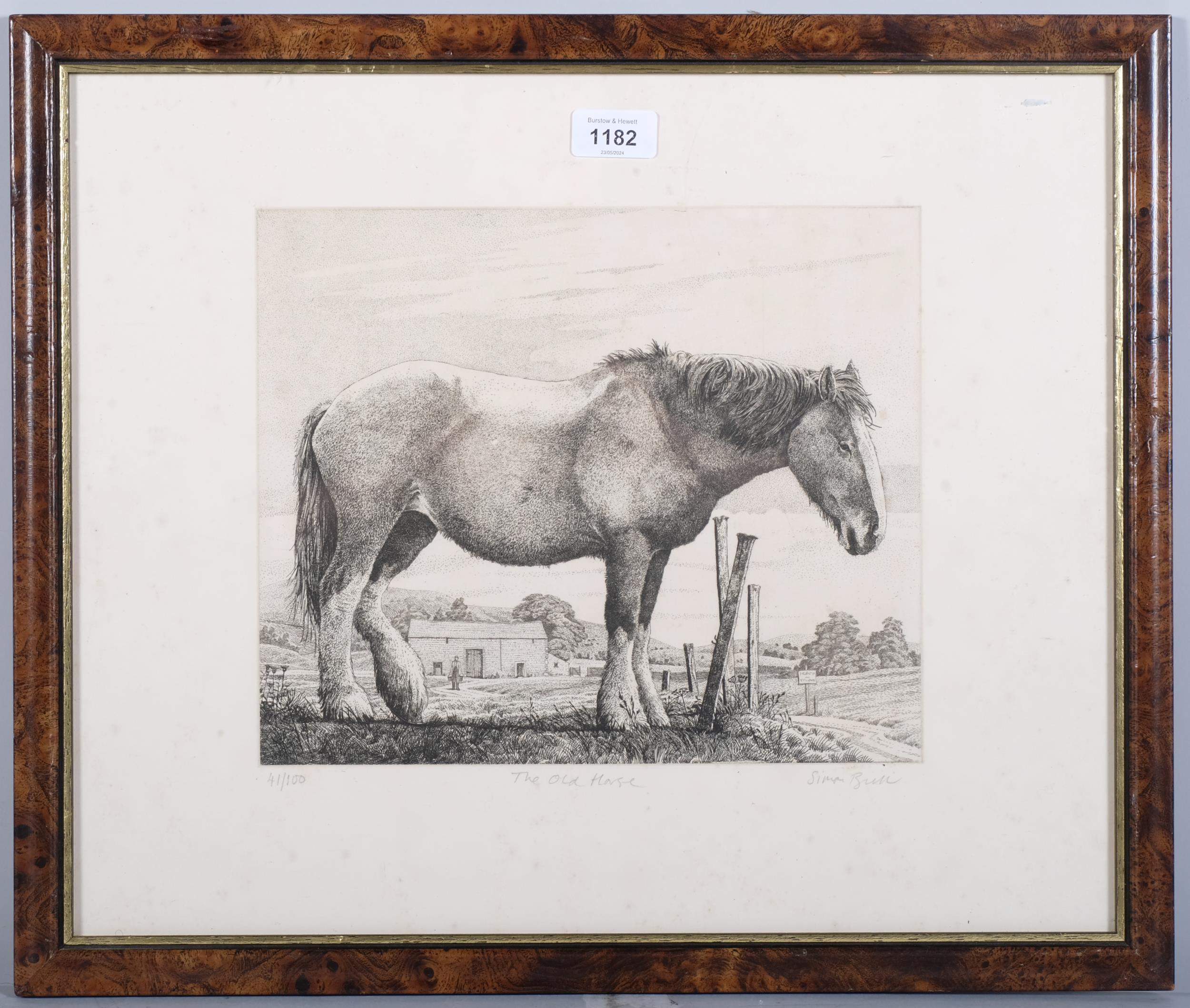 Simon Bull (1958), limited edition etching on paper, The Old Horse, signed and titled in pencil, Ed. - Image 2 of 4