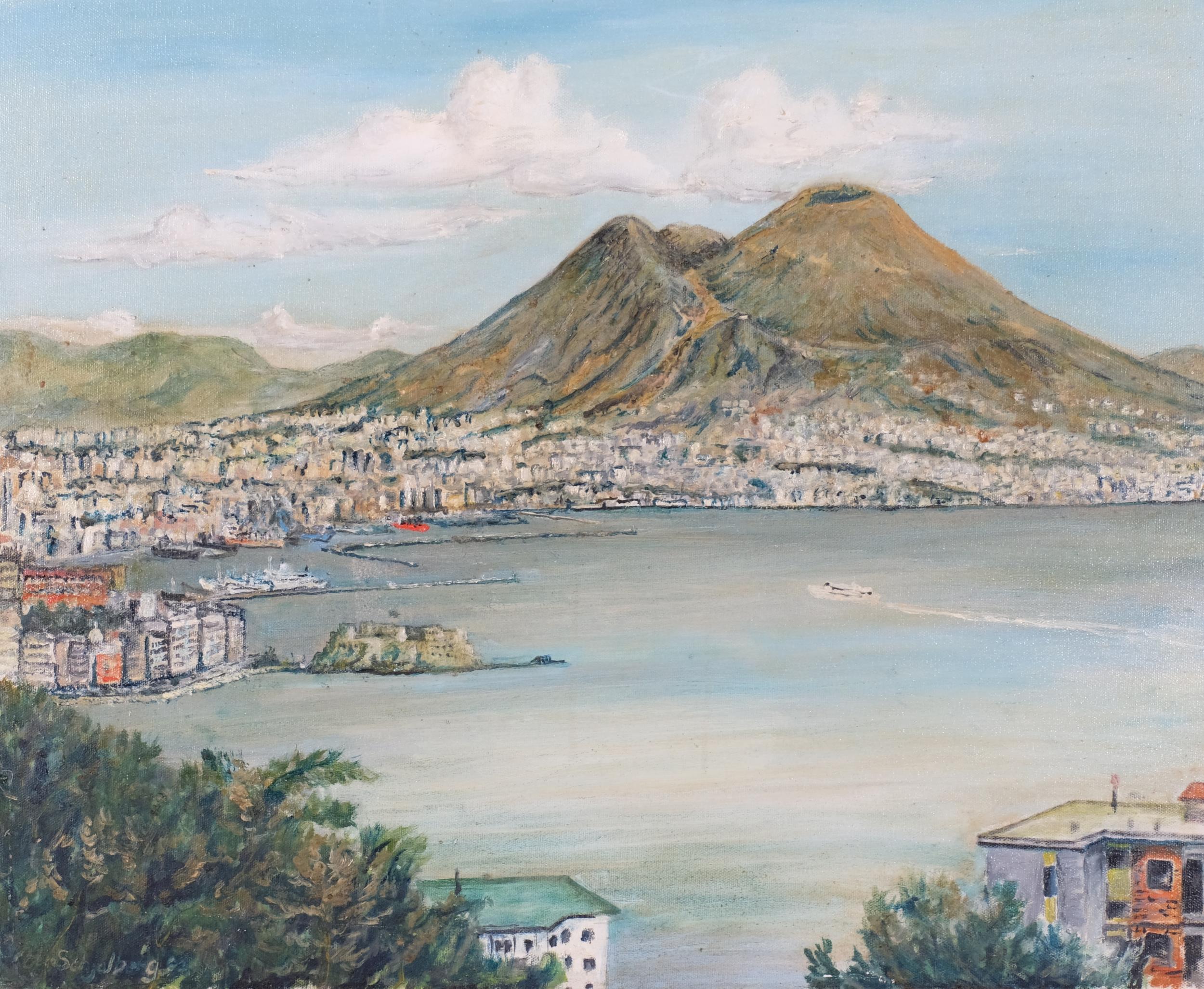 View of the Bay of Naples, contemporary oil on canvas, unsigned, 50cm x 60cm, framed Good condition