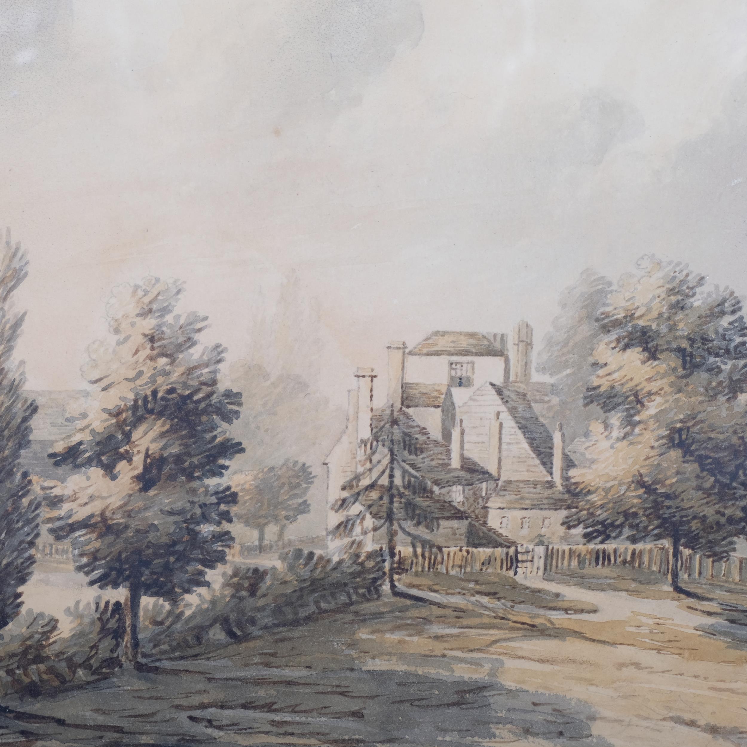 Rural village scene, 18th century watercolour, unsigned, 22cm x 32cm, framed Even paper - Image 3 of 4