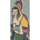 Lotte Wolf-Koch (1909 - 1977), 2 figures, oil on paper, signed, 32cm x 16cm, clip frame Good