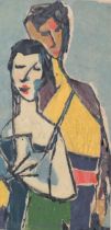 Lotte Wolf-Koch (1909 - 1977), 2 figures, oil on paper, signed, 32cm x 16cm, clip frame Good