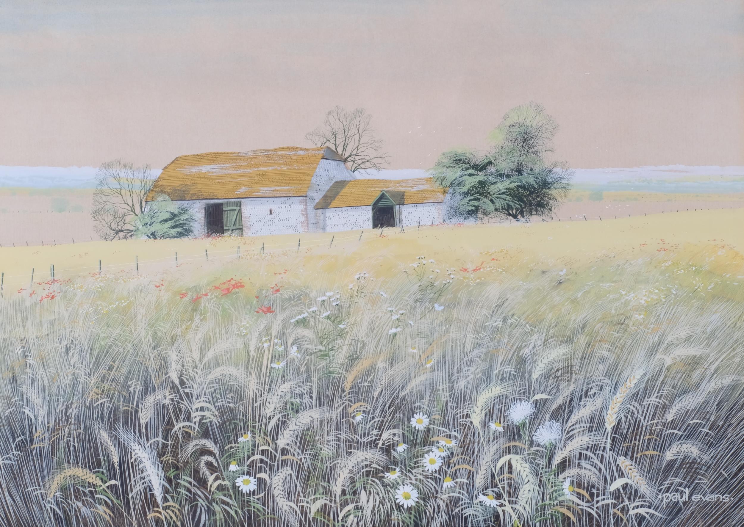 Paul Evans, Sussex landscape, gouache, signed, 34cm x 48cm, framed Very slight even paper