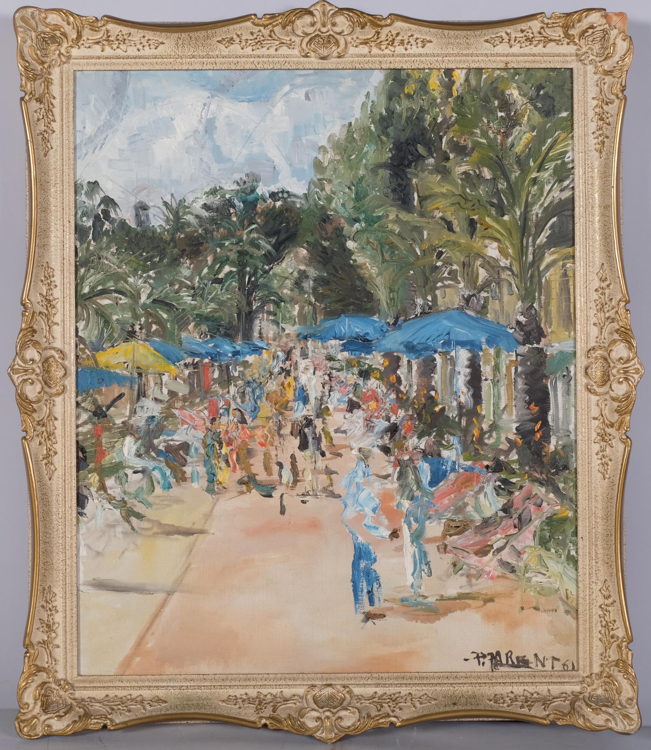 Impressionist promenade scene, mid-20th century oil on canvas, indistinctly signed, dated '61,