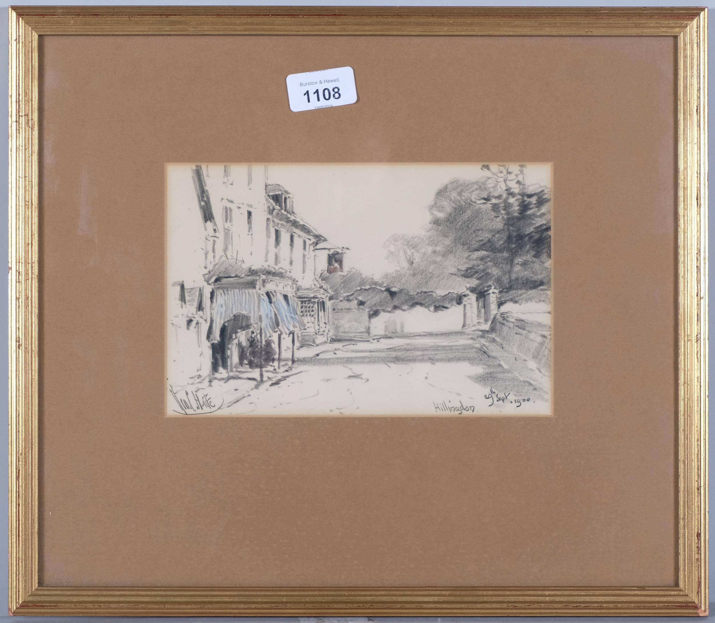 George Charles Haite, Hillingdon, charcoal/crayon, signed and dated 1900, 14cm x 22cm, framed Slight - Image 2 of 4