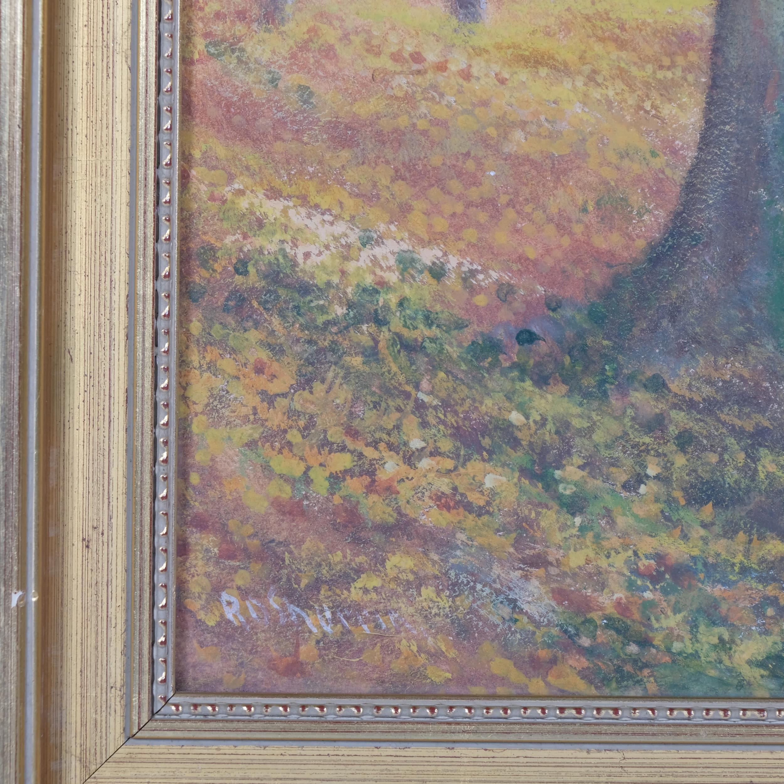 Autumnal woodland scene, 20th century oil on board, indistinctly signed, 50cm x 75cm, framed and - Image 3 of 4