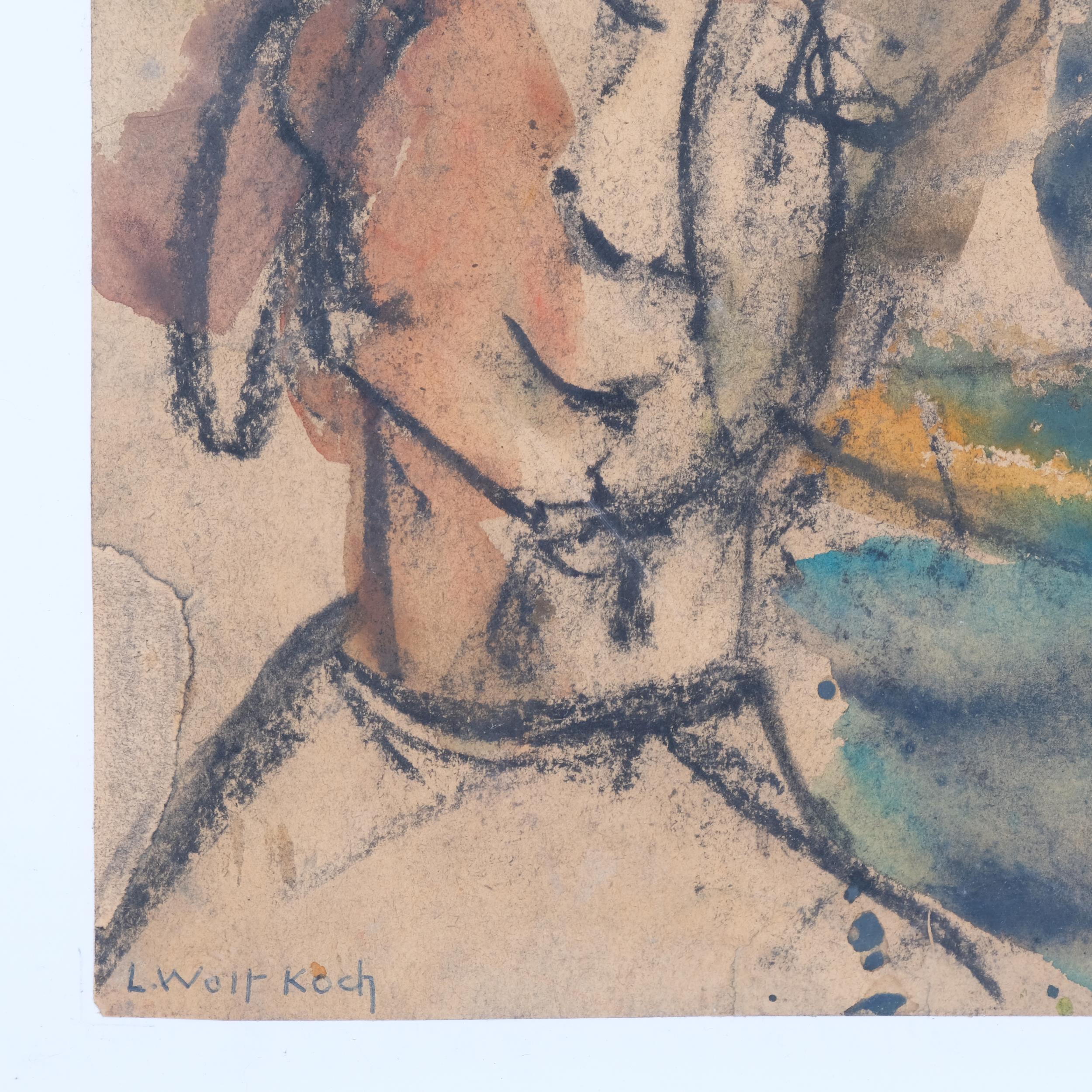 Lotte Wolf-Koch (1909 - 1977), 2 figures, watercolour/charcoal, signed, 29cm x 21cm, framed 2 small - Image 3 of 4