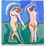 Helen Manning Clark, 2 figures, acrylic/gouache on paper, signed and dated '88, image 44cm x 42cm,