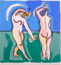 Helen Manning Clark, 2 figures, acrylic/gouache on paper, signed and dated '88, image 44cm x 42cm,