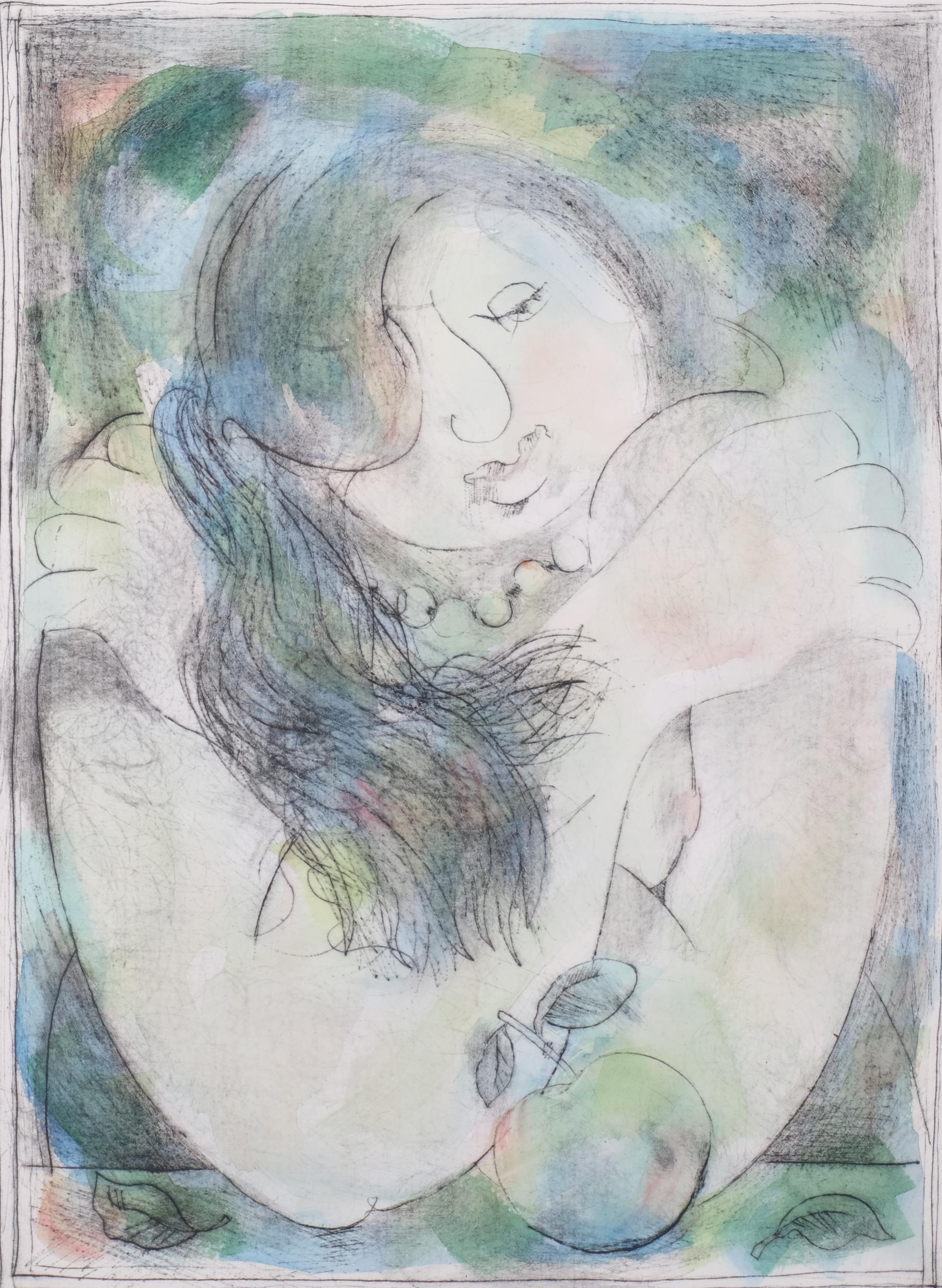 Ken Townsend (1931 - 1999), Eve, drypoint and watercolour, signed in pencil, no. 3/50, plate 37cm