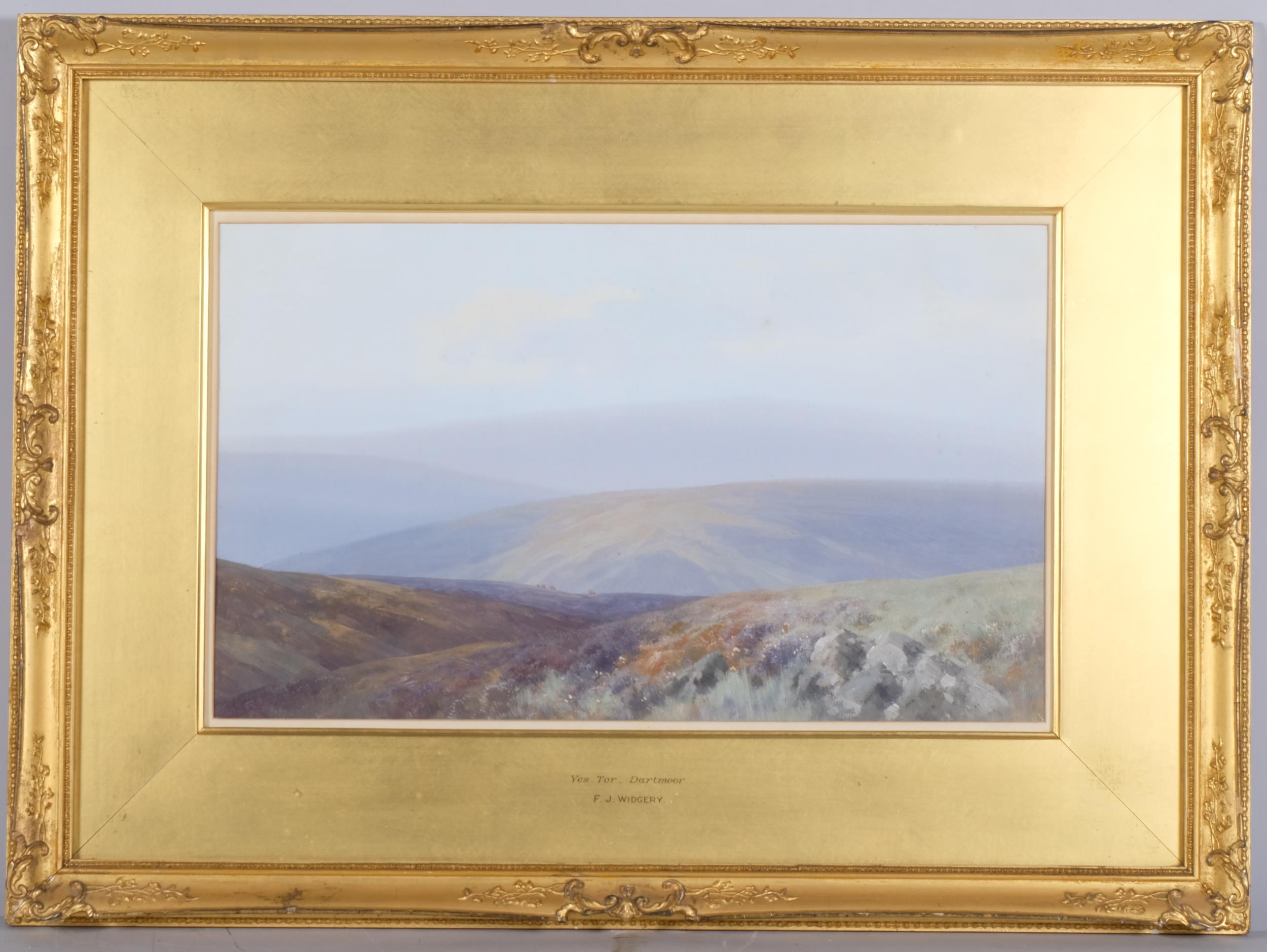 Frederick John Widgery (1861 - 1942), Yes Tor Dartmoor, gouache, 26cm x 45cm, framed Good bright