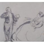 Circle of Alfred Munnings, study of Queen Victoria, pen and ink sketch, unsigned, inscribed verso,