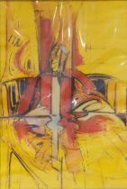 Abstract figure, contemporary watercolour on yellow paper, circa 1960s, unsigned, framed, overall