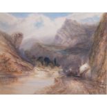 Mountain river scene, 19th century watercolour, unsigned, 31cm x 41cm, framed Good condition, no