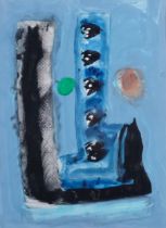 Alistair Grant (1925-1997), gouache on paper, Blue on Blue, 32cm x 24cm, mounted, glazed and
